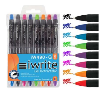 Iwrite Colourful Gel Retractable Pens Assorted - Wallet 8